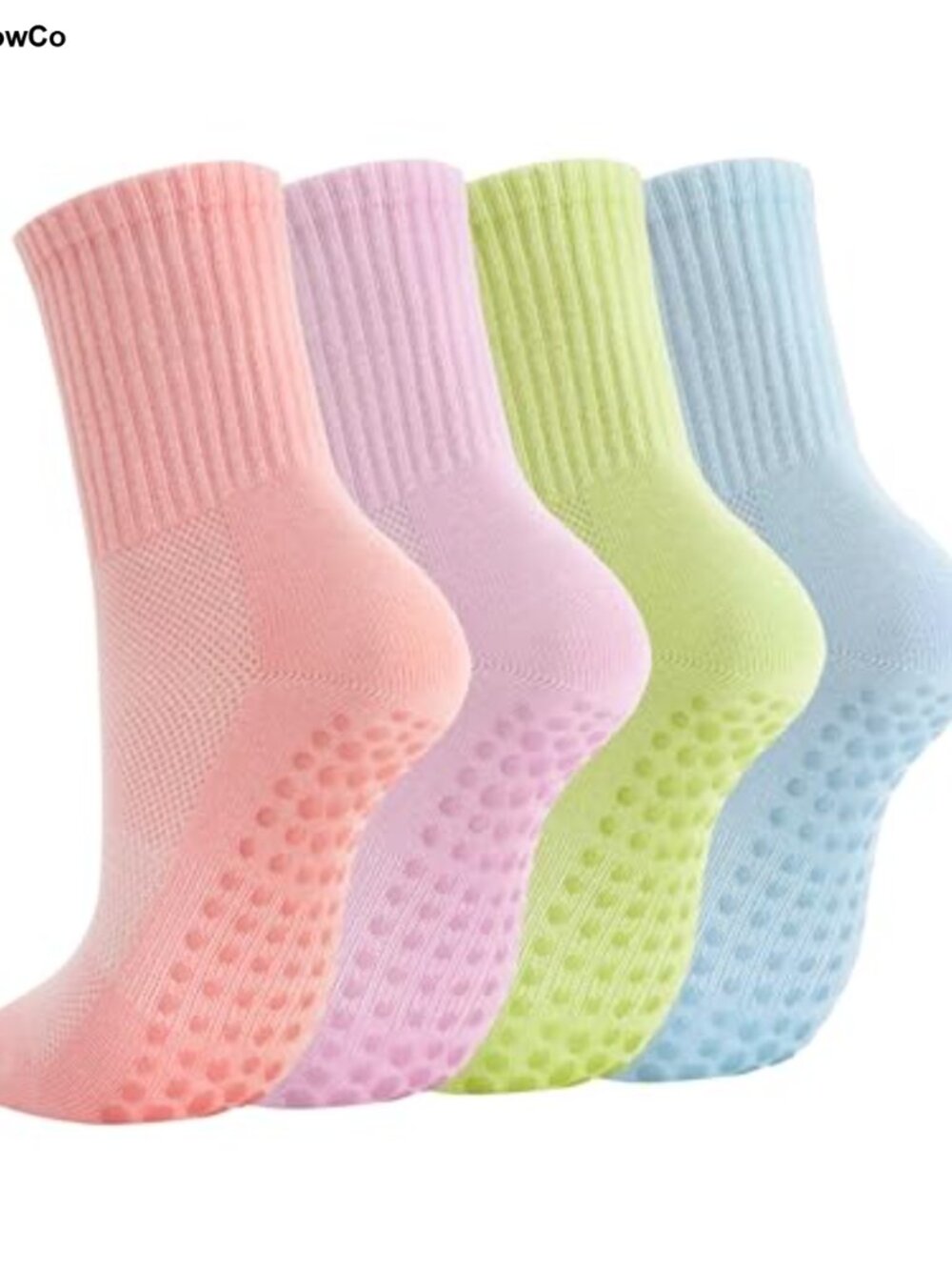 Women's Pilates Socks with Non-Slip Grips Cotton Crew